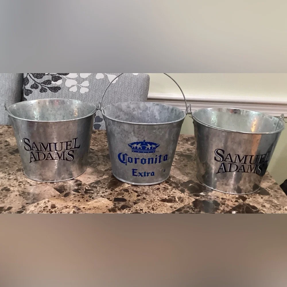 🍁 3 New Metal Beer Buckets Samuel Adams and Coronita